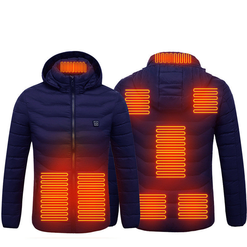 Men and women's Heated Puffer Jacket Electric Heating Coat Insulated Hood Windbreaker 9Heat Zones