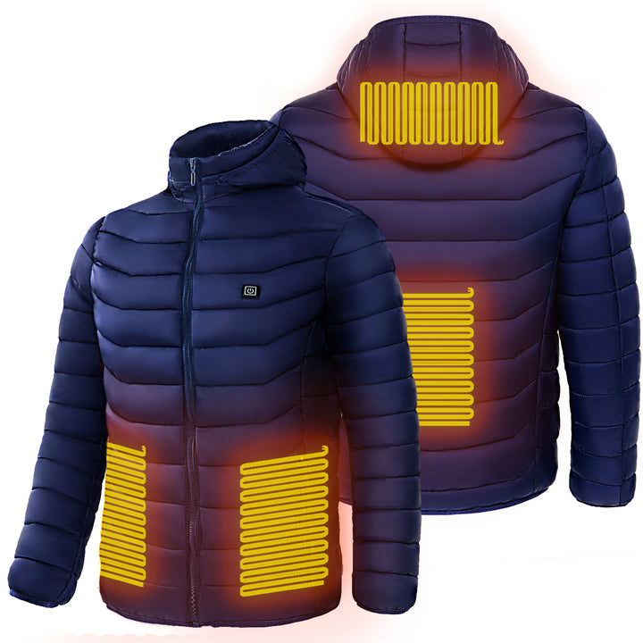 Men and women's Heated Puffer Jacket Electric Heating Coat Insulated Hood Windbreaker 9Heat Zones