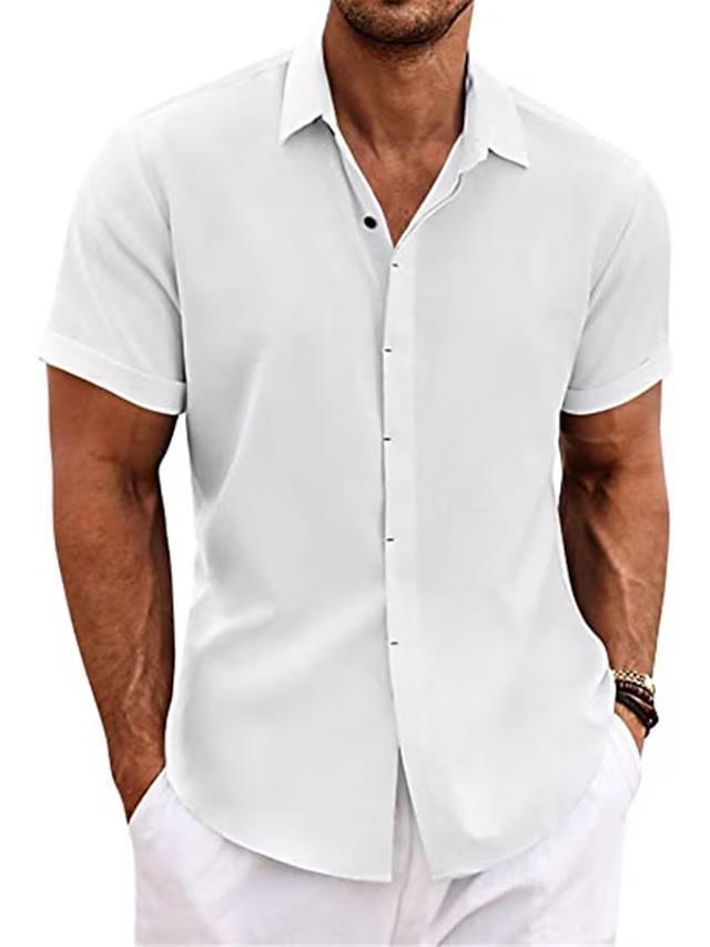 Men's Solid Color Loose Linen Short-sleeved -shirt