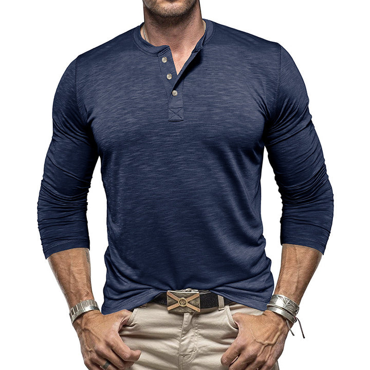 Men's Long-sleeved Henry Collar T-shirt