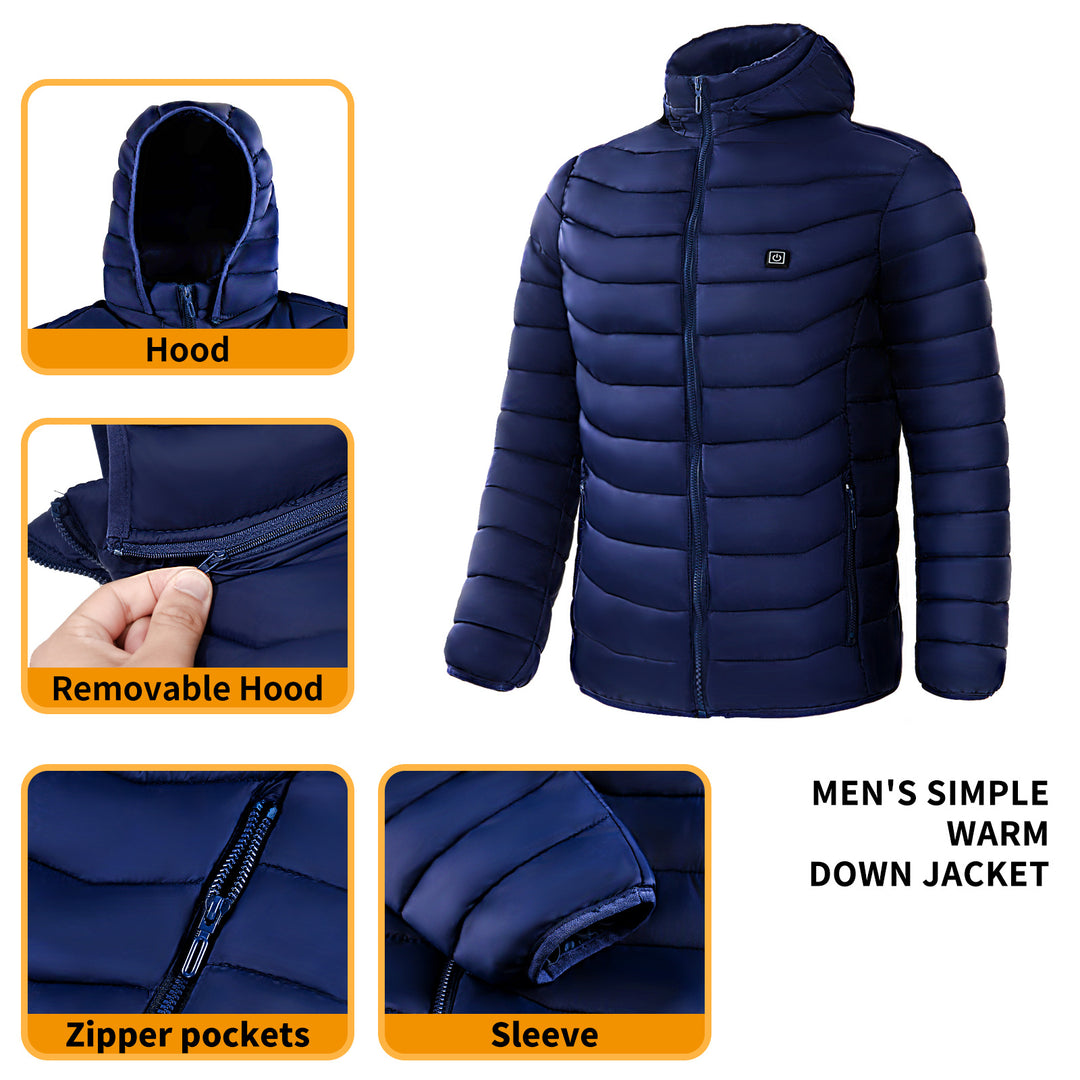 Men and women's Heated Puffer Jacket Electric Heating Coat Insulated Hood Windbreaker 9Heat Zones