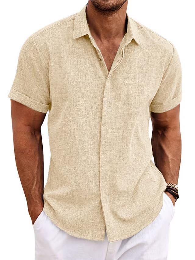 Men's Solid Color Loose Linen Short-sleeved -shirt