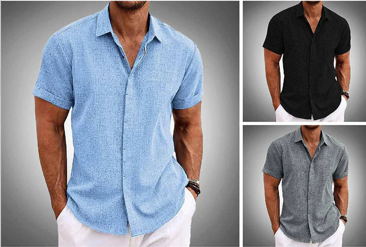 Men's Solid Color Loose Linen Short-sleeved -shirt