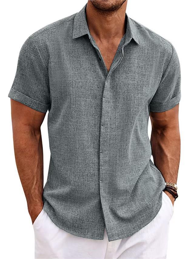 Men's Solid Color Loose Linen Short-sleeved -shirt