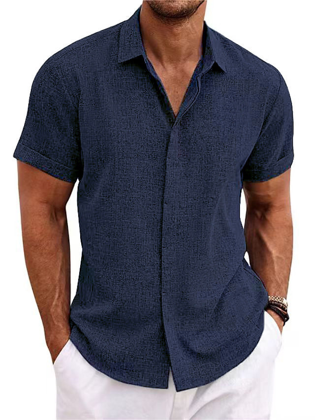 Men's Solid Color Loose Linen Short-sleeved -shirt