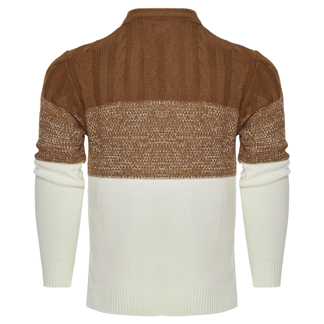 Men's Casual Color Block Long Sleeve Cable Knit Pullover Sweater