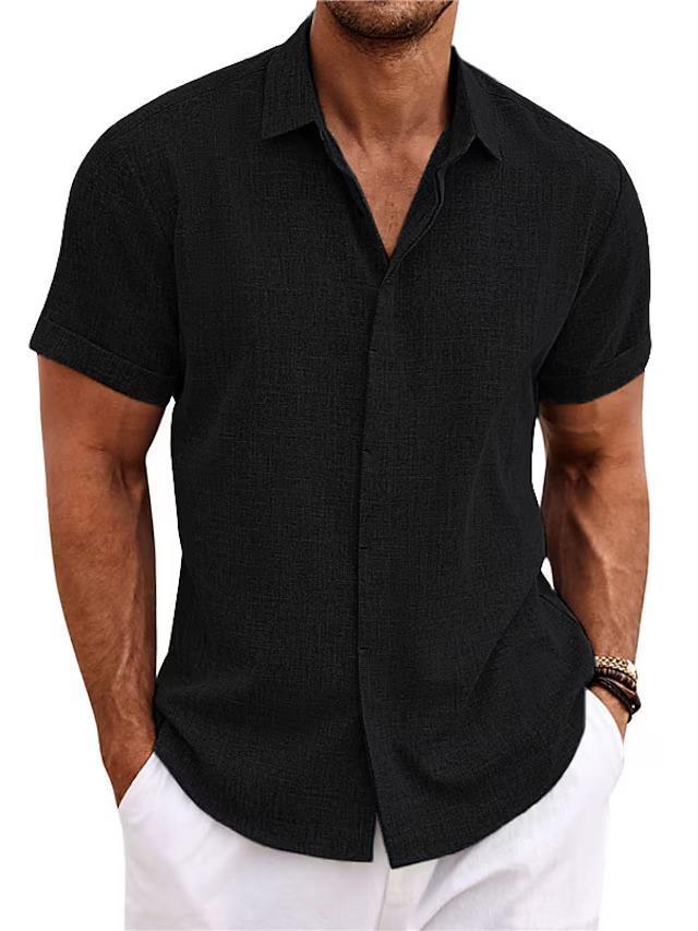 Men's Solid Color Loose Linen Short-sleeved -shirt