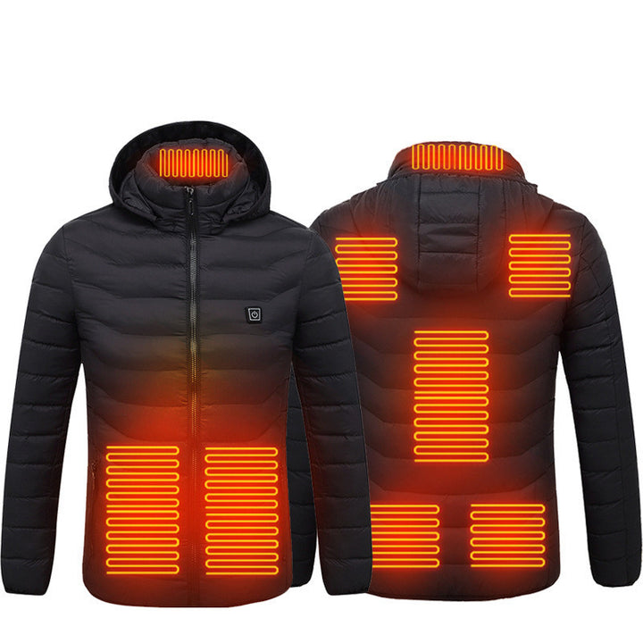 Men and women's Heated Puffer Jacket Electric Heating Coat Insulated Hood Windbreaker 9Heat Zones