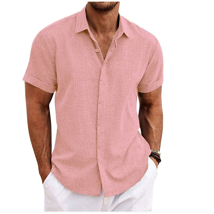 Men's Solid Color Loose Linen Short-sleeved -shirt