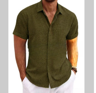 Men's Solid Color Loose Linen Short-sleeved -shirt