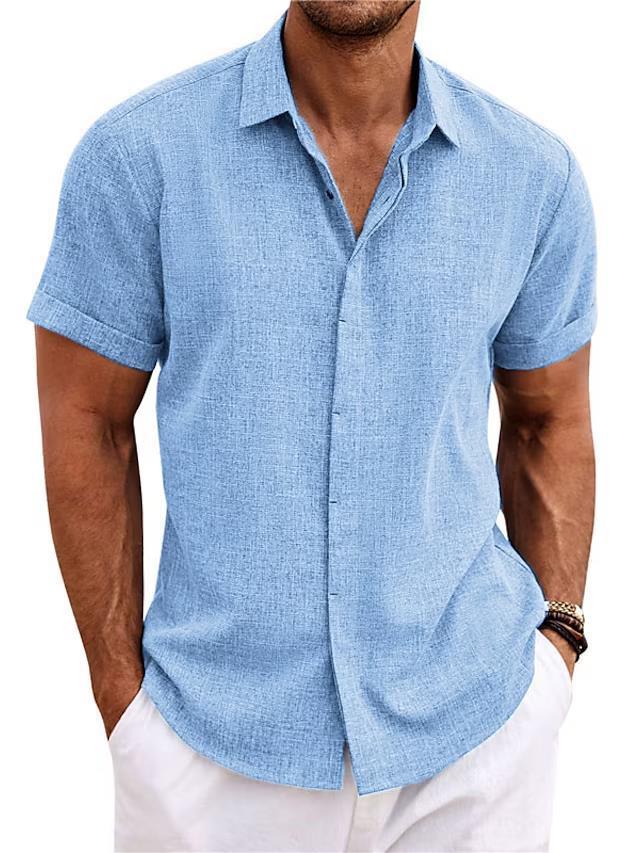 Men's Solid Color Loose Linen Short-sleeved -shirt