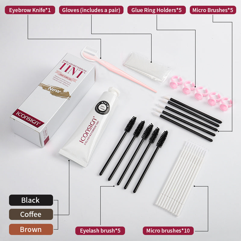 Kit de teinture pour cils et sourcils ICONSIGN - Permanente rapide - Mascara pour sourcils - Crème de tatouage - Imperméable - Longue durée - 60 à 90 jours