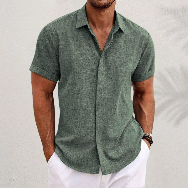 Men's Solid Color Loose Linen Short-sleeved -shirt