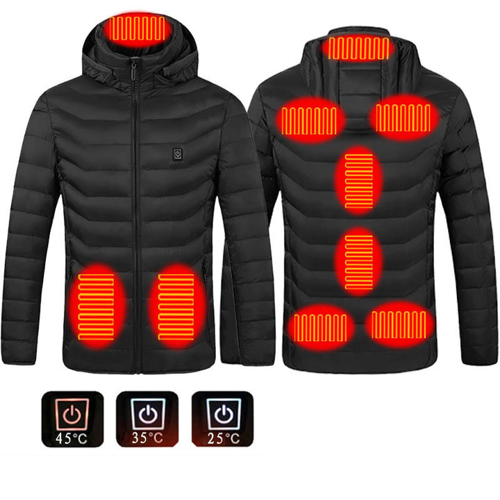 Men and women's Heated Puffer Jacket Electric Heating Coat Insulated Hood Windbreaker 9Heat Zones