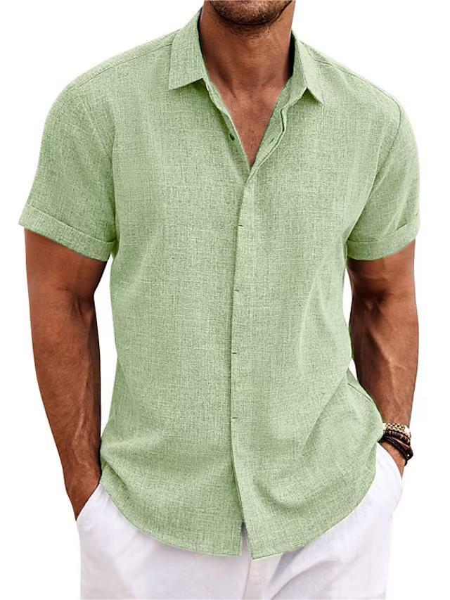 Men's Solid Color Loose Linen Short-sleeved -shirt