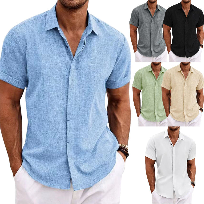 Men's Solid Color Loose Linen Short-sleeved -shirt