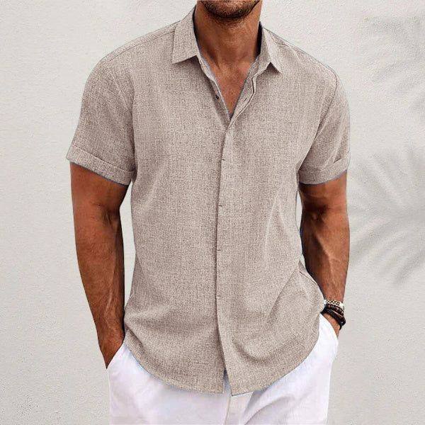 Men's Solid Color Loose Linen Short-sleeved -shirt