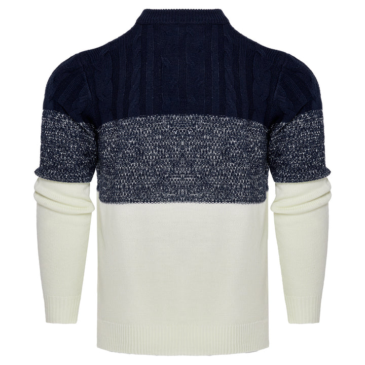 Men's Casual Color Block Long Sleeve Cable Knit Pullover Sweater