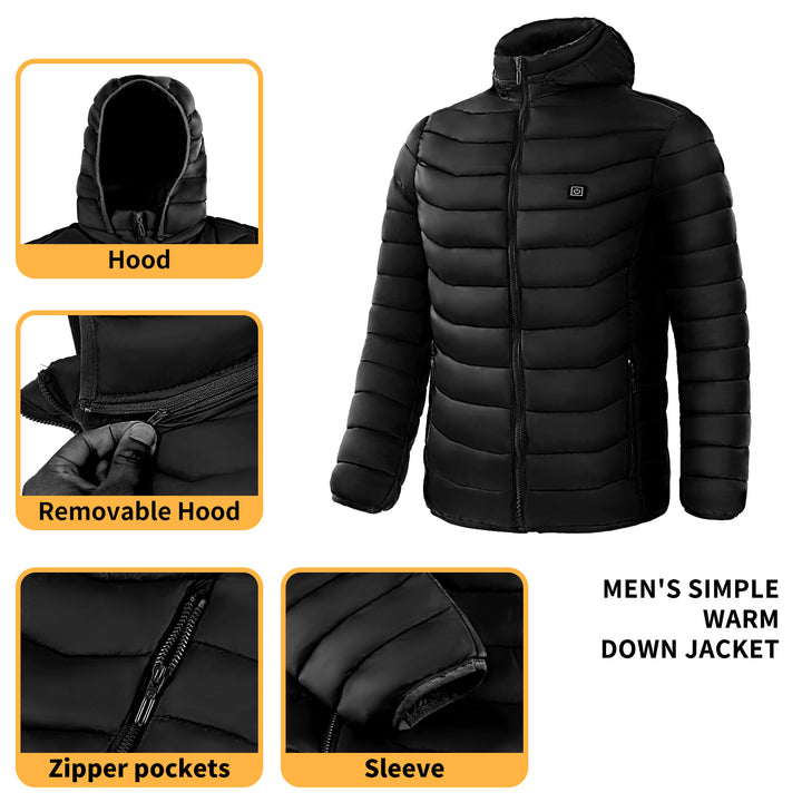 Men and women's Heated Puffer Jacket Electric Heating Coat Insulated Hood Windbreaker 9Heat Zones