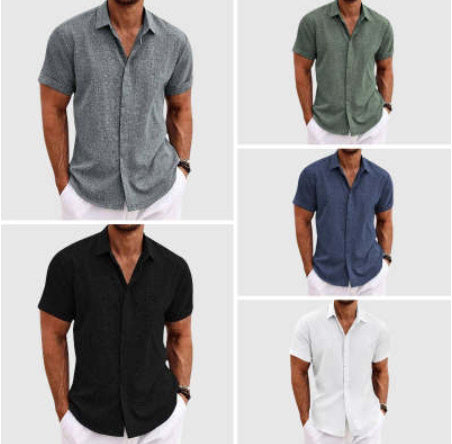 Men's Solid Color Loose Linen Short-sleeved -shirt