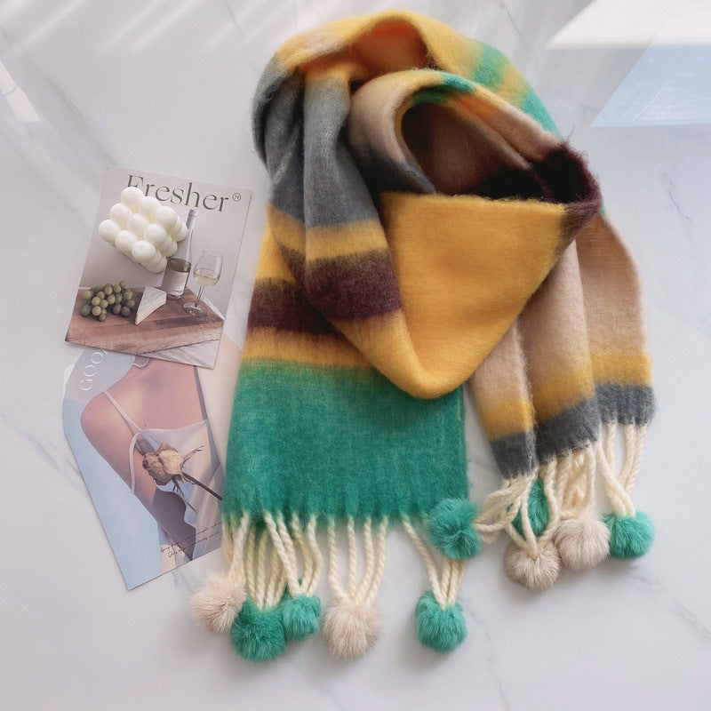 Rainbow Dopamine Mohair Tassel Scarf