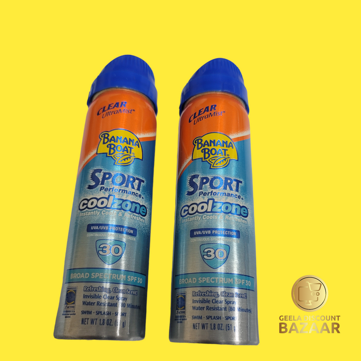 Pack of 2 Banana Boat Sport CoolZone Clear Sunscreen Spray SPF 30, 1.8 Oz