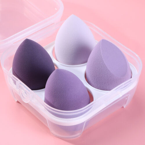 4pcs Makeup Cosmetics Foundation Purple Sponges Blender Puff Beauty Set In Case