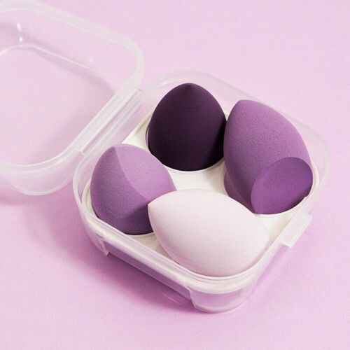 4pcs Makeup Cosmetics Foundation Purple Sponges Blender Puff Beauty Set In Case